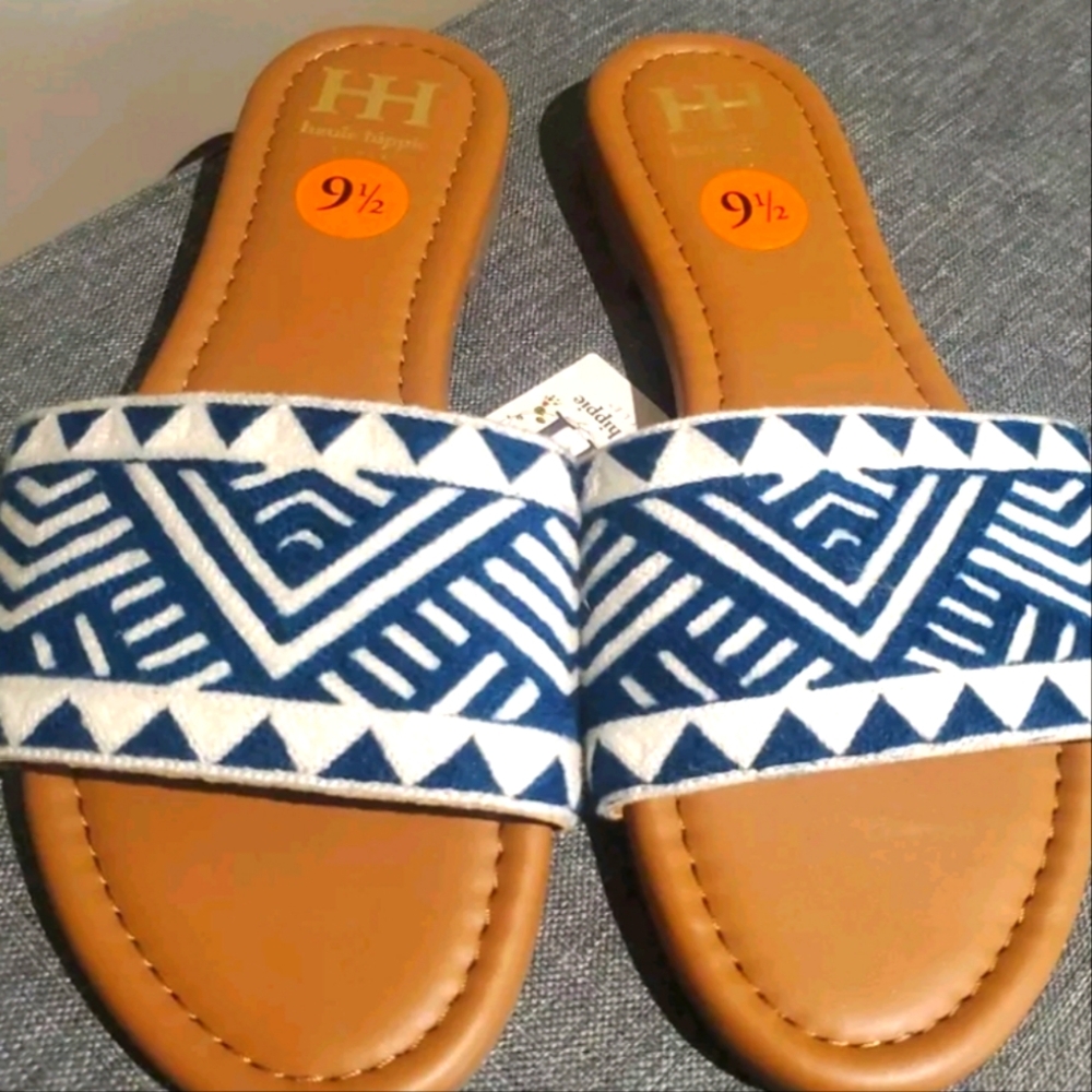 Haute Hippie Aztec Blue Slide Sandals SZ 9.5